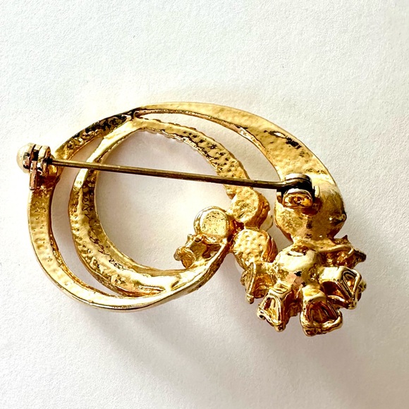 GOLD, FRESHWATER PEARL & RHINESTONE Brooch / Pin - Picture 4 of 6